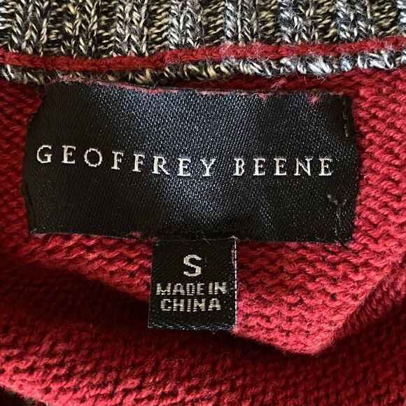 đ§„Geoffrey Beene Maroon 1/2 Zip Knit Sweater w/Navy & Gray Stripe.âEUC! SzâS - Picture 3 of 5